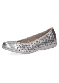 Caprice Damen Ballerina, Gr. 38, silber, Leder, sportlich, Schuhe, Slipper, Bequemschuh, Schlupfschuh mit Perforation