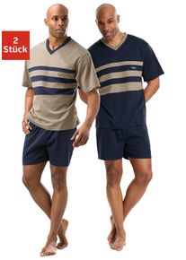 Le Jogger Herren Pyjama, Gr. 44, bunt, Jersey, Obermaterial: 100% Baumwolle, unifarben mit Farbeinsätzen, Basic, Homewear-Sets, Schlafanzug mit