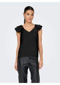 Only Damen Blusenshirt "ONLASTA LIFE CAPSLEEVE V-NECK TOP PTM", schwarz, modisch, Gr. XS, unifarben, Jersey, Obermaterial: 100% Polyester, Shirts