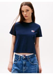 Tommy Jeans Damen Kurzarmshirt "TJW REG SH TOMMY US FLAG SS TEE", blau, casual, Gr. M, bedruckt, Single Jersey, Obermaterial: 100% Baumwolle, Shirts