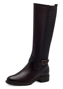 Tamaris Damen Stiefel, Gr. 39, braun, Leder, Lederimitat, unifarben, modisch, Schuhe, Blockabsatz, Langschaftstiefel mit XS-Schaft und Stretchfunktion