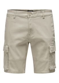 Only & Sons ONLY & SONS Herren Cargoshorts "ONSCAM STAGE CARGO SHORTS 6689 LIFE NOOS", silber, casual, Gr. XL, unifarben, Jeans, Obermaterial: 98% Baumwolle, 2%