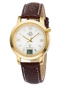 MASTER TIME Damen Funkuhr, braun, Armbanduhren, Armbanduhr, Quarzuhr, Damenuhr, Datum, Langzeitbatterie, Lederarmband