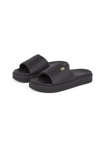 Tommy Hilfiger Damen Pantolette "PLATFORM MONOGRAM POOLSLIDE", Gr. 37, schwarz, Synthetik, casual, Schuhe, Plateau, Sommerschuh, Badeschuh,