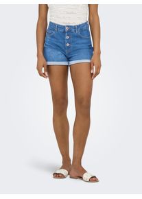Only Damen Shorts "ONLHUSH HW BUTTON FOLD UP SHORTS DNM PIM", blau, modisch, Gr. S, unifarben, Obermaterial: 98% Baumwolle, 2% Elasthan, Hosen