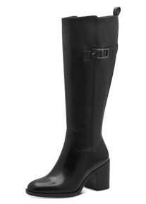 Tamaris Damen Stiefel, Gr. 39, schwarz, Leder, Lederimitat, unifarben, klassisch, Schuhe, Blockabsatz, Langschaftstiefel, Businessstiefel mit