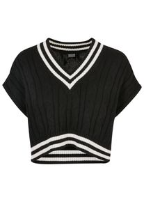 Urban Classics Damen Rundhalspullover "Urban Classics Damen Ladies Cropped Knit College Slipover", schwarz, casual, Gr. XS, gestreift, 100%