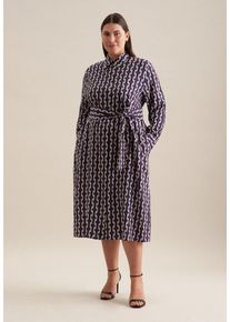 Seidensticker Damen Sommerkleid "Schwarze Rose", lila, Gr. 54, bedruckt, 100% Viskose, Kleider, Langarm Kragen Druck