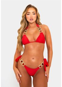 MODA MINX Damen Bikini-Hose "Boujee", rot, Gr. XL, unifarben, 82% Polyamid, 18% Elasthan, Badehosen, mit seitlicher Bindung und tollem Steinbesatz
