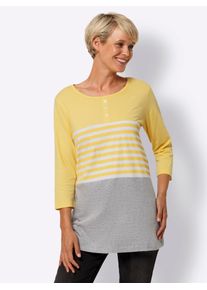 Classic Basics Damen Longshirt "Longshirt", gelb, Gr. 44, gemustert, gestreift, meliert, mehrfarbig, 100% Baumwolle, Einsatz:50% Baumwolle, 50%