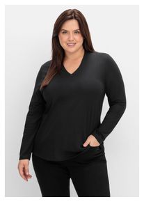 sheego Damen Langarmshirt "Große Größen", schwarz, klassisch, Gr. 44, unifarben, Obermaterial: 50% Baumwolle, 50% Modal, Shirts, aus
