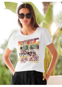 Heine Damen T-Shirt "T-Shirt", weiß, Gr. 34, gemustert, mehrfarbig, bedruckt, animal-print, 95% Baumwolle, 5% Elasthan, Shirts