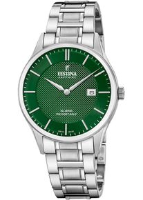 Festina Damen Quarzuhrsilberfarben, grün, Armbanduhren, Armbanduhr, Damenuhr, Herrenuhr, Swiss Made, Edelstahlarmband, Datum