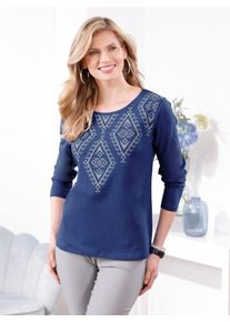 Classic Basics Damen Langarmshirt "Shirt", blau, Gr. 46, gemustert, ethno, 100% Baumwolle, Shirts