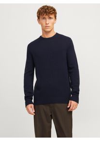Jack & Jones JACK & JONES Herren Rundhalspullover "JPRBLULAMBSWOOL KNIT CREW NECK", blau, modisch, Gr. S, unifarben, Strick, Obermaterial: 100% Wolle, Pullover