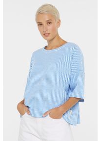 Damen Sweaterunique blau, casual, Gr. ML, SENSES.THE LABEL, Strukturmuster, Material: 80% Baumwolle, 16% Polyester, 4% Elasthan, Sweatshirts, mit