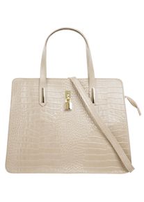 CLUTY Damen Henkeltasche, beige, Leder, Reptilienprägung, Taschen, echt Leder, Made in Italy