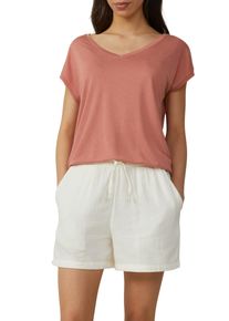 QS Damen T-Shirt, orange, casual, Gr. XL, unifarben, Obermaterial: 70% Modal, 30% Polyester, Shirts, mit V-Ausschnitt