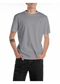 Replay Herren T-Shirt "mit Logostickerei auf der Brust", grau, casual, Gr. XXL, unifarben, Jersey, Obermaterial: 100% Baumwolle, Shirts