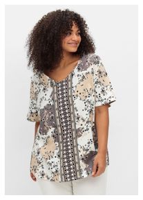 sheego Damen T-Shirt "Große Größen", weiß, casual, Gr. 48, gemustert, Obermaterial: 100% Baumwolle, Shirts, mit Allover- und Bordürenprint