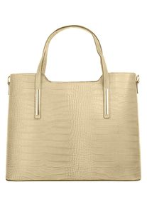 CLUTY Damen Henkeltasche, beige, Leder, Reptilienprägung, Taschen, echt Leder, Made in Italy