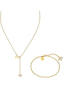 PURELEI Damen Schmuckset "Schmuck Edelstahl Kette und Fußkette Mahina Club Lotus, 2308-MC-Lotus", gold, Edelstahl, Schmuck-Sets, mit Zirkonia (synth.)