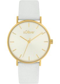 s.Oliver Damen Quarzuhr, weiß, Armbanduhren, Armbanduhr, Damenuhr, analog, Lederarmband