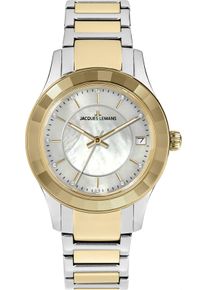 Jacques Lemans Damen Quarzuhr "Venice"silbergoldfarben, weiß, Armbanduhren, Armbanduhr, Damenuhr, Edelstahlarmband, Perlmutt-Zifferblatt, Datum