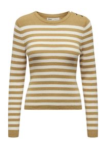 Only Damen Rundhalspullover "ONLIBI LS STRIPE BUTTON O-NECK CC KNT", braun, modisch, Gr. L, gestreift, Strick, Obermaterial: 50% Viskose, 27% Nylon,