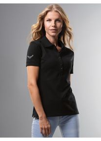 TRIGEMA Damen Poloshirt "TRIGEMA Poloshirt mit Kristallsteinen", schwarz, Basic, Gr. L, 94% Baumwolle, 6% Elastan, Shirts