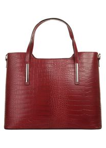 CLUTY Damen Henkeltasche, rot, Leder, Reptilienprägung, Taschen, echt Leder, Made in Italy