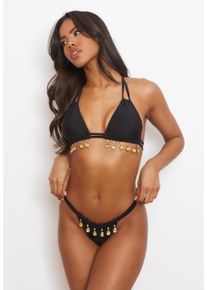 MODA MINX Damen Bikini-Hose "Selene Droplet", schwarz, Gr. S, unifarben, 82% Polyamid, 18% Elasthan, Badehosen, mit funkelnden Anhängern