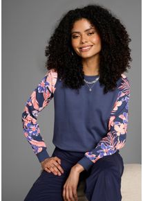 Kangaroos Damen Sweatshirt, blau, casual, Gr. 32, bedruckt, geblümt, gemustert, unifarben mit Farbeinsätzen, Interlock, Obermaterial: 100% Baumwolle.