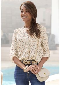 Lascana Damen Schlupfbluse, beige, modisch, Gr. 36, bedruckt, Web, Obermaterial: 100% Viskose, Blusen, mit 3/4-Ärmeln und Knopfleiste, Damenbluse