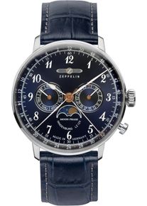 Zeppelin Herren Multifunktionsuhr "LZ 129 Hindenburg Moonphase", blau, Armbanduhren, Armbanduhr, Quarzuhr, Herrenuhr, Datum, Made in Germany