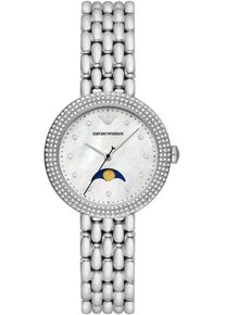 Emporio Armani Damen Quarzuhr, silber, Armbanduhren, Armbanduhr, Damenuhr, Perlmutt, Mondphase, Edelstahlarmband