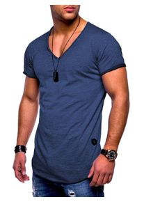 behype Herren T-Shirt "NUKE", blau, casual, Gr. XXXL, unifarben, 100% Baumwolle, Shirts, mit V-Ausschnitt
