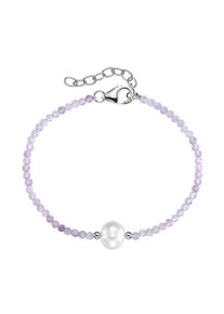 Smart Jewel Damen Armband "mit Stein-Kugeln + Muschelkern-Perle, Silber 925", 19cm, Silber 925 (Sterlingsilber), lila, Silber 925 (Sterlingsilber),