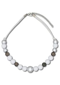 Firetti Damen Kette ohne Anhänger "im verschiedenen Look aneinander gereiht", Metall-Baumwolle-Perlen, L: 52cm, weiß, Metall, Baumwolle, Perlen,