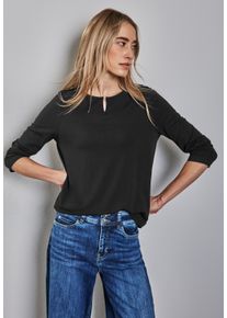 Street One Damen 3/4-Arm-Shirt, schwarz, casual, Gr. 46, unifarben, Jersey, Obermaterial: 95% Viskose, 5% Elasthan, Shirts, mit Cut-Out Ausschnitt