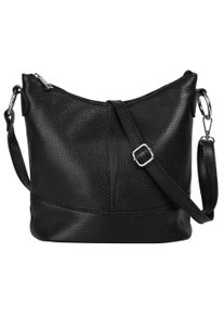 CLUTY Damen Umhängetasche, schwarz, Leder, unifarben, leicht glänzend, Taschen, echt Leder, Made in Italy