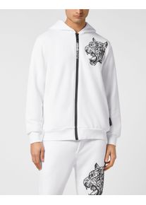 Plein Sport Herren Kapuzensweatjacke "Sweatjacke mit Kapuze", weiß, Gr. XL, Obermaterial: 88% Baumwolle, 12% Polyester, Sweatjacken