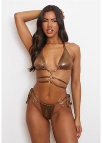 MODA MINX Damen Bikini-Hose "Crete Pendant Hoop", braun, Gr. M, unifarben, 92% Polyester, 8% Elasthan, Badehosen, mit stilvollen Anhängern