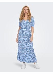 Only Damen Maxikleid "ONLCHIANTI S/S LONG DRESS WVN NOOS", blau, casual, Gr. XS, bedruckt, Web, Obermaterial: 100% Viskose, Kleider