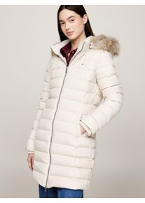 Tommy Jeans Damen Steppmantel "TJW ESSENTIAL HOODED DOWN COAT", beige, casual, Gr. M, unifarben, Web, Steppware, Obermaterial: 100% Polyester.