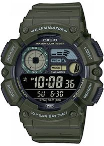 Herren Chronograph, grün, CASIO TIMELESS COLLECTION, Armbanduhren, Quarzuhr, Armbanduhr, Herrenuhr, Digitaluhr, Resinarmband, Mondphase
