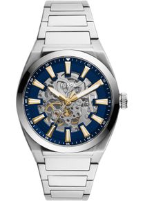 Fossil Herren Automatikuhr "EVERETT", silber, Armbanduhren, Armbanduhr, Herrenuhr, Mechanische Uhr, Lederarmband, analog