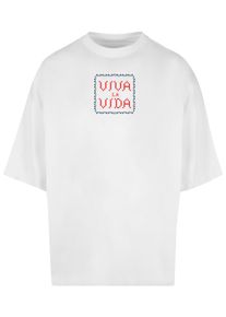 Merchcode Herren T-Shirt "Merchcode Herren Frida Kahlo - Pixels viva la vida Huge Tee", weiß, casual, Gr. M, bedruckt, 100% Baumwolle, Shirts