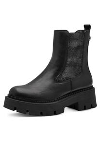 Tamaris Damen Chelseaboots, Gr. 40, schwarz, Lederimitat, Elastischer Einsatz, unifarben, Glitzer, modisch, Schuhe, Blockabsatz, Stiefelette mit