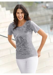 Inspirationen Damen Kurzarmshirt "Shirt", grau, Gr. 46, geblümt, gemustert, mehrfarbig, 65% Polyester, 35% Viskose, Shirts